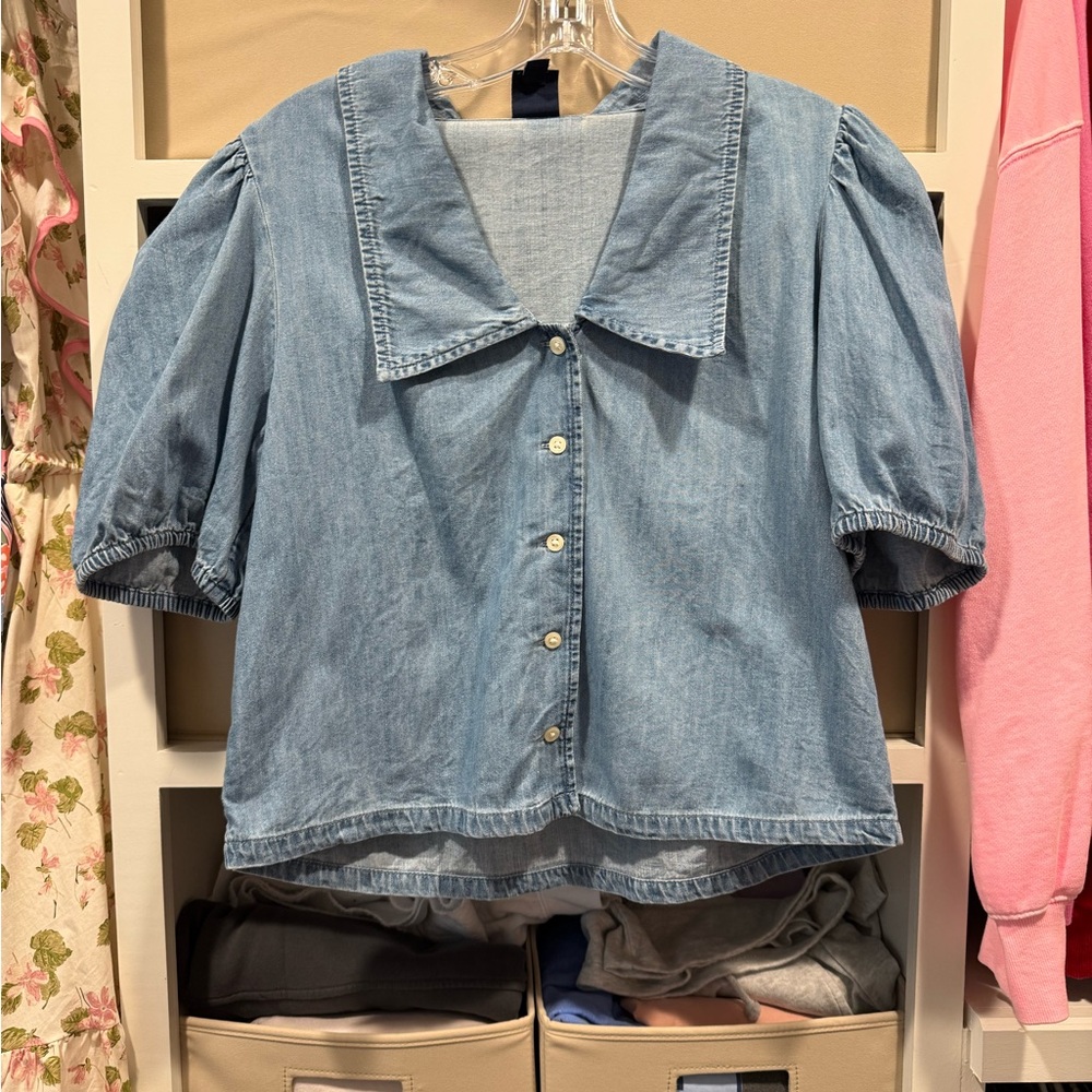 GAP Light Blue Denim Puff Sleeve Shirt